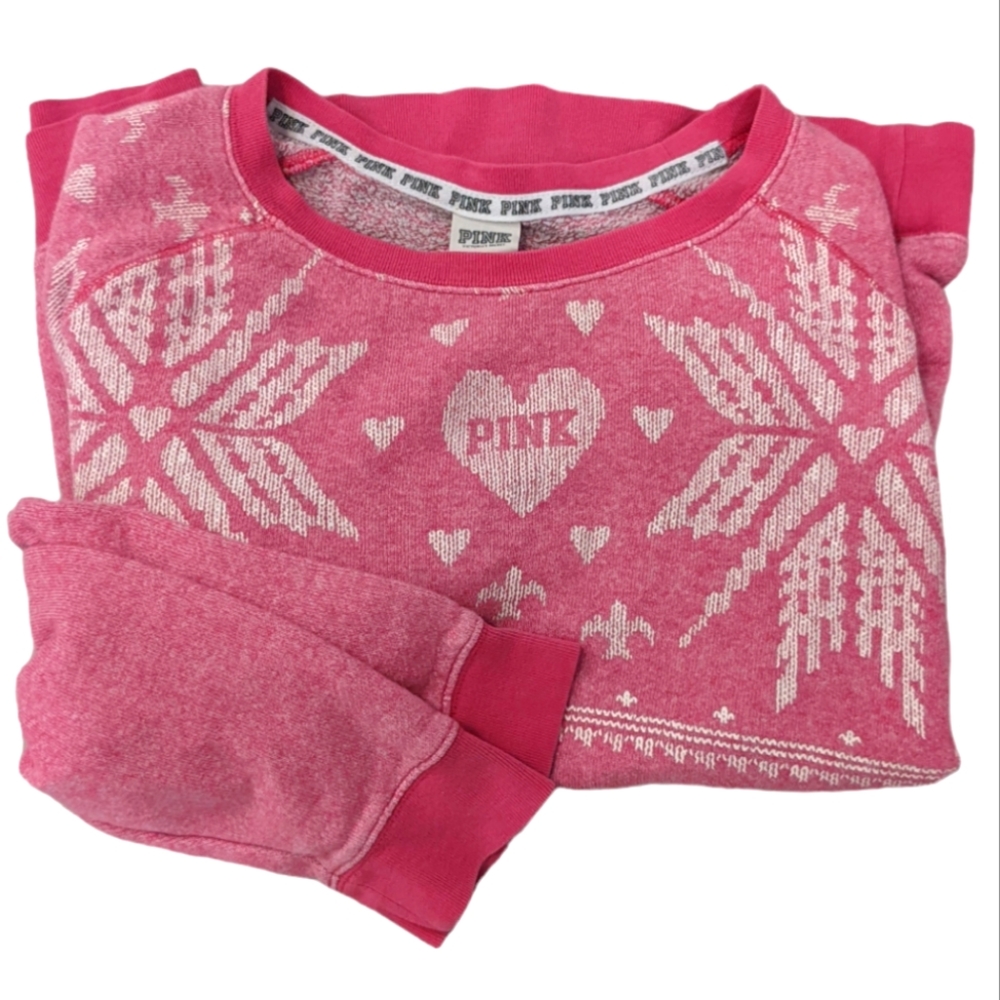 Victoria Secret Pink crew neck oversized sweatshirt medium Heart Fair Isle